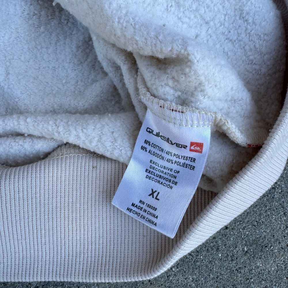 Quiksilver Men XL Full‎ Zip Hoodie Off White Fleece Sweatshirt Logo Patch - Picture 8 of 9